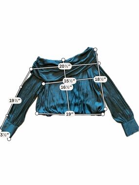 fab'rik Teal Satin Off-Shoulder Blouse with Bishop Sleeves